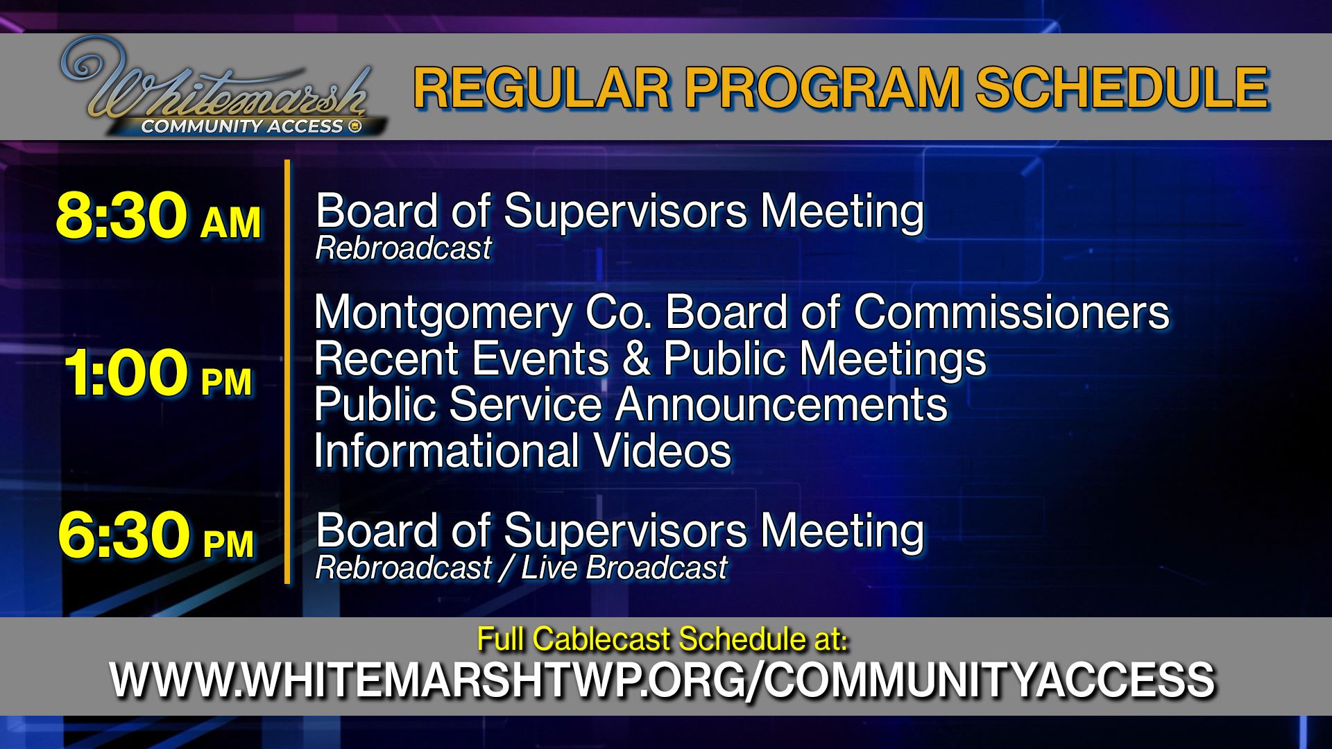 Whitemarsh Community Access Regular Program Schedule 2026