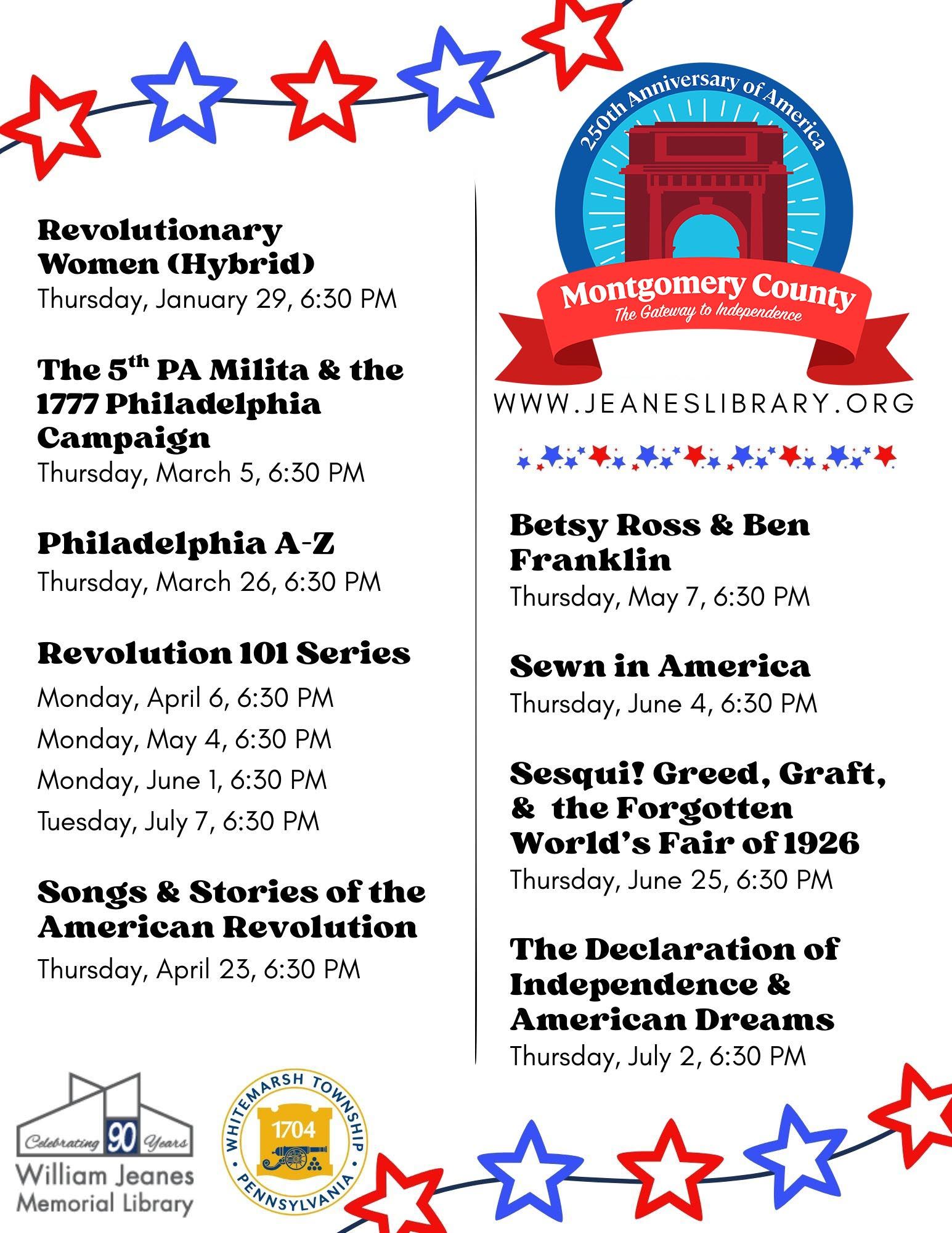 William Jeanes Library America 250 events flyer